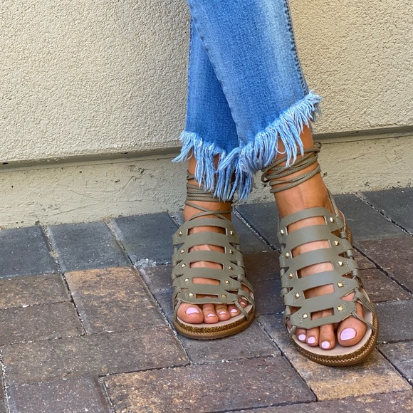 Anthropologie Leather Studded Lace Up Gladiator - Picture 3 of 14